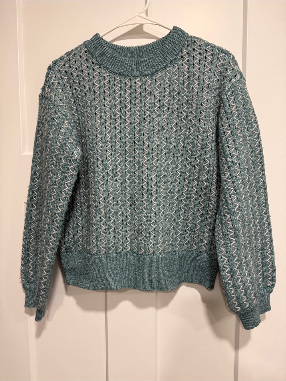 Falls Creek Teal Blue Textured Zigzag Knit Sweater Size S